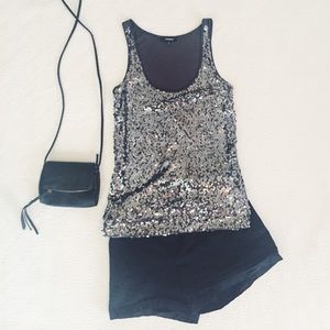 Express Gunmetal Gray Sequin Tank